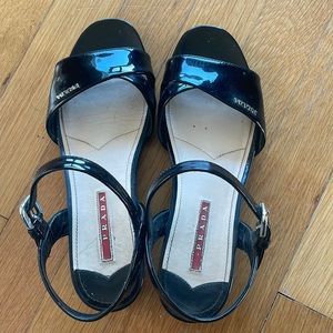 Prada black patent flats sandals size 37 1/2